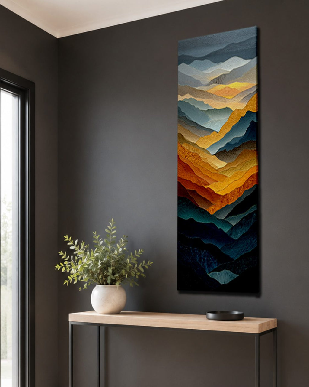Golden and Blue Mountain Layers canvas wall art, unframed canvas