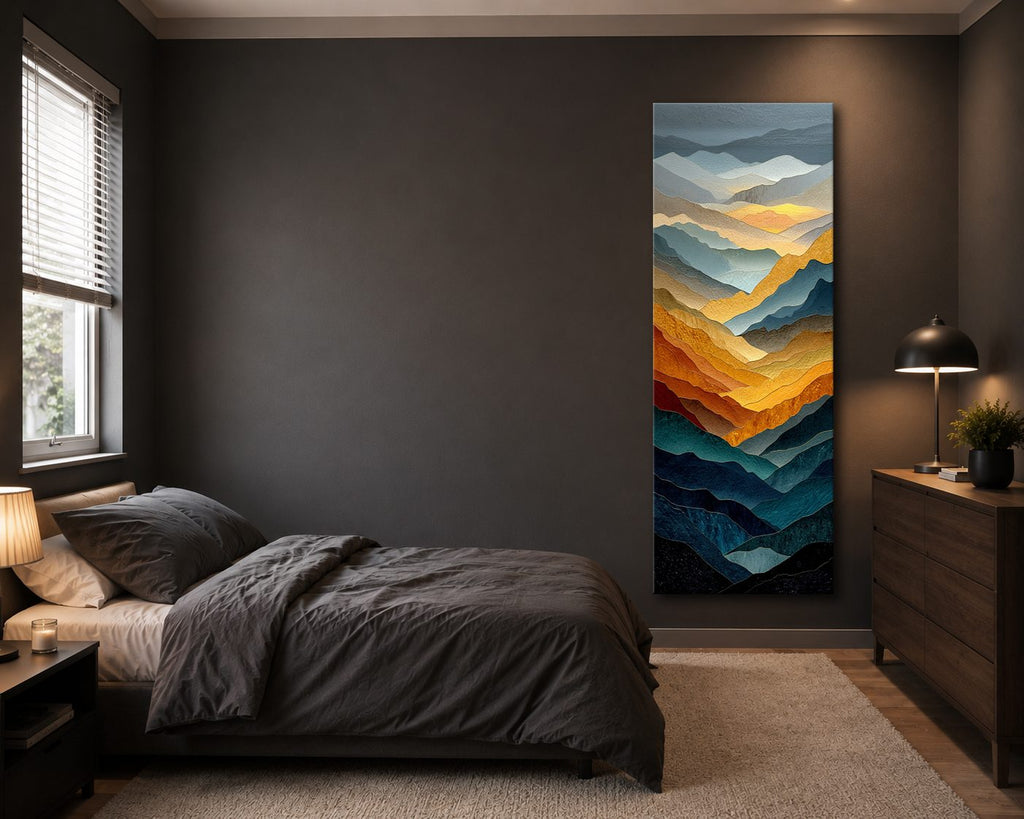 Golden and Blue Mountain Layers canvas wall art, unframed canvas