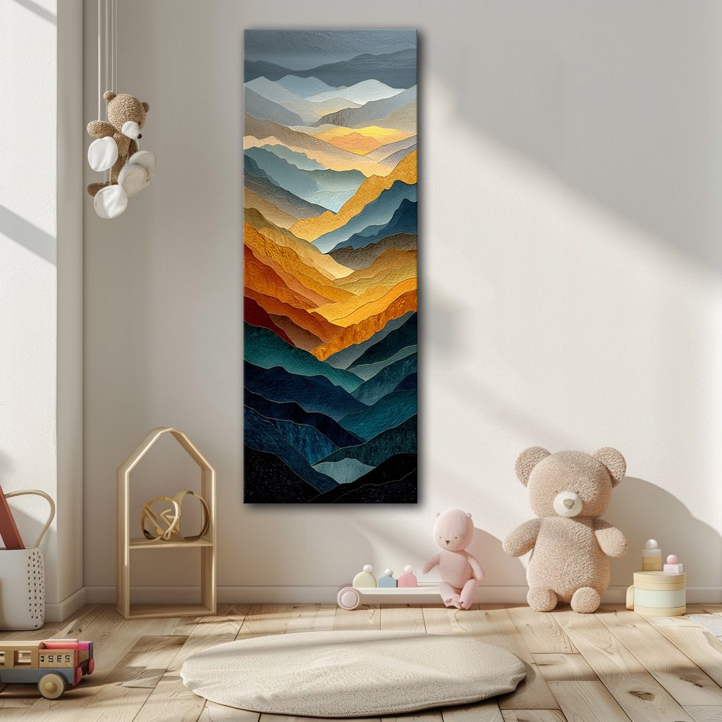 Golden and Blue Mountain Layers canvas wall art, unframed canvas