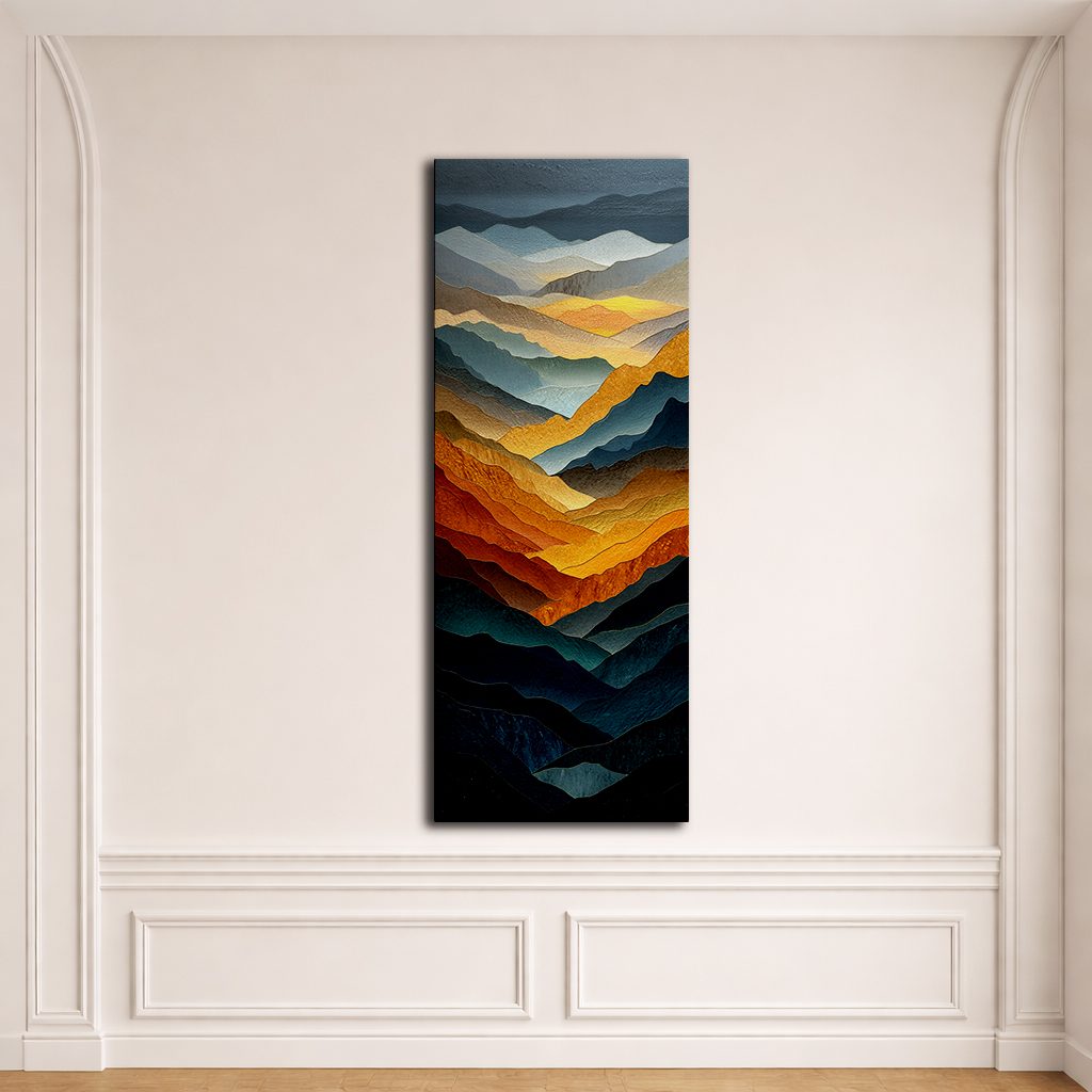 Golden and Blue Mountain Layers canvas wall art, unframed canvas
