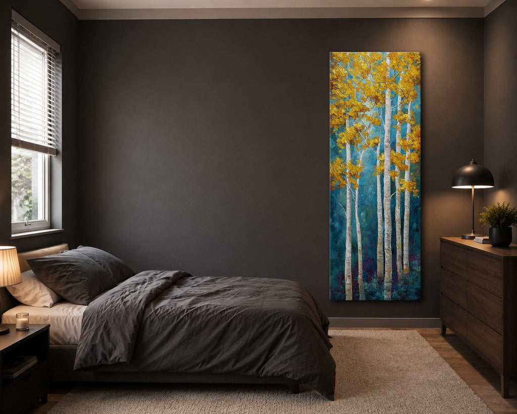 Golden Aspen Birch Trees canvas wall art, unframed canvas