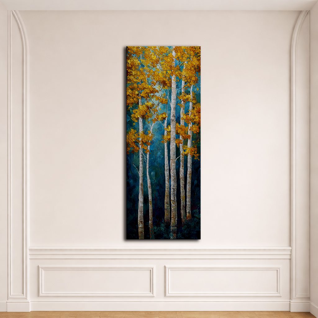 Golden Aspen Birch Trees canvas wall art, unframed canvas