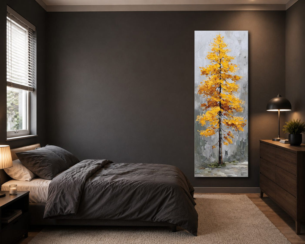 Golden Autumn Tree on Gray canvas wall art, unframed canvas
