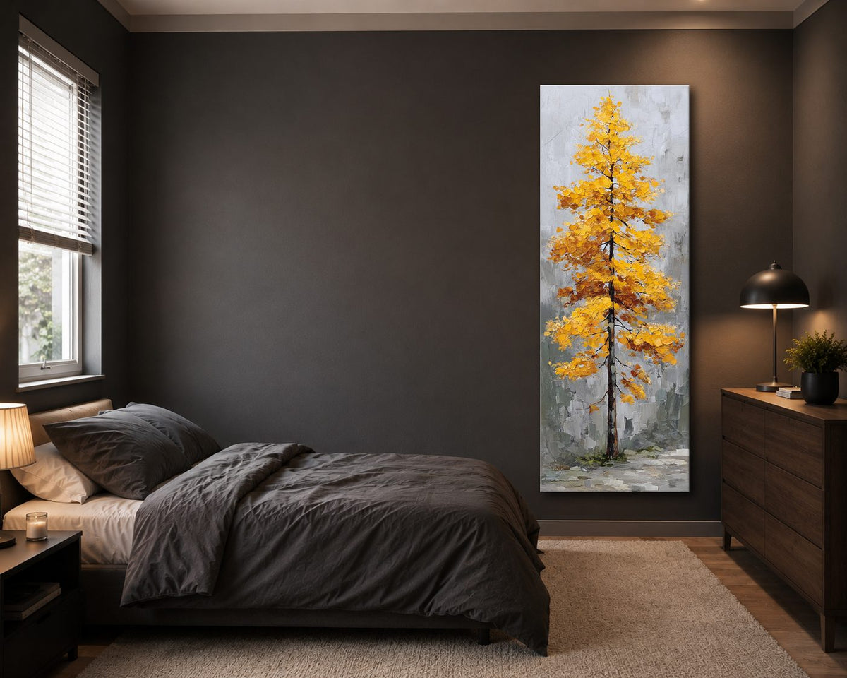 Golden Autumn Tree on Gray canvas wall art, unframed canvas