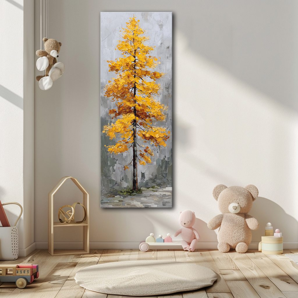 Golden Autumn Tree on Gray canvas wall art, unframed canvas