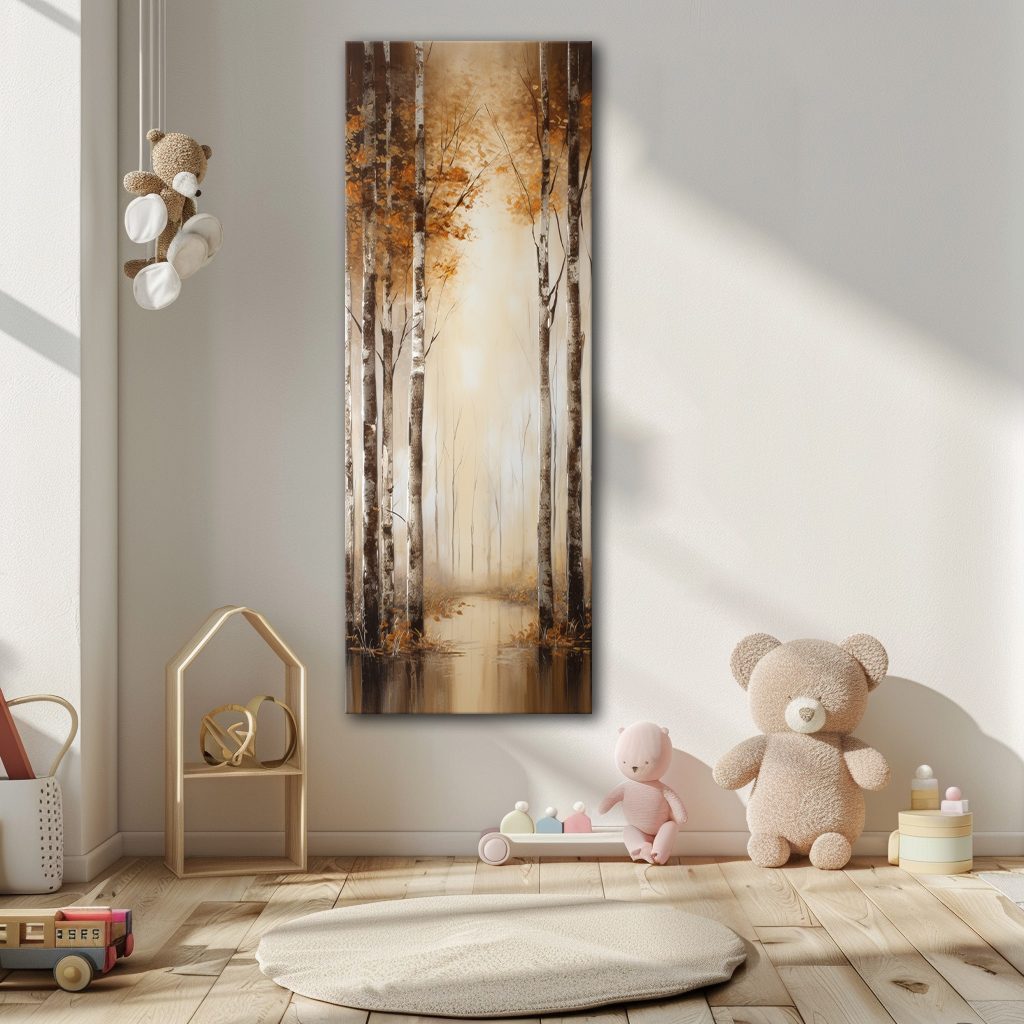 Golden Birch Forest Lake Reflection canvas wall art, unframed canvas