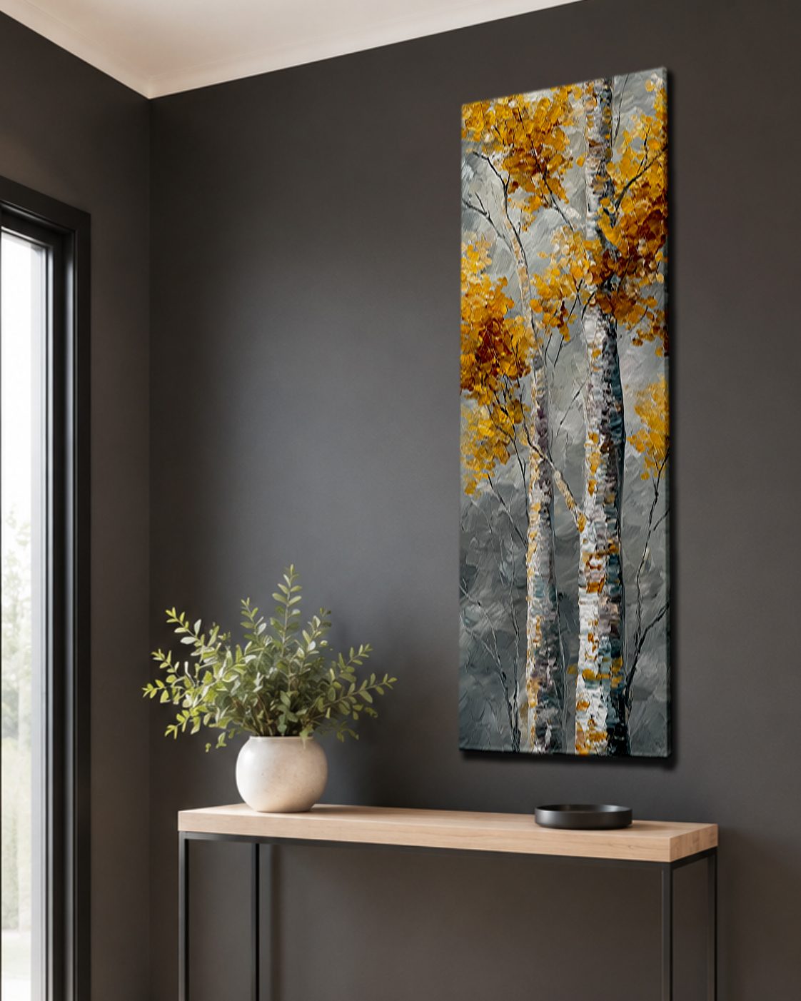 Golden Birch Trees on Gray canvas wall art, unframed canvas