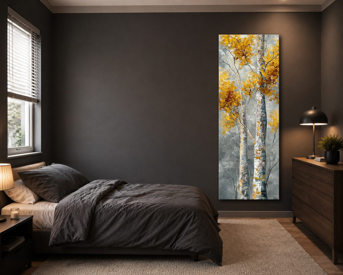 Golden Birch Trees on Gray canvas wall art, unframed canvas