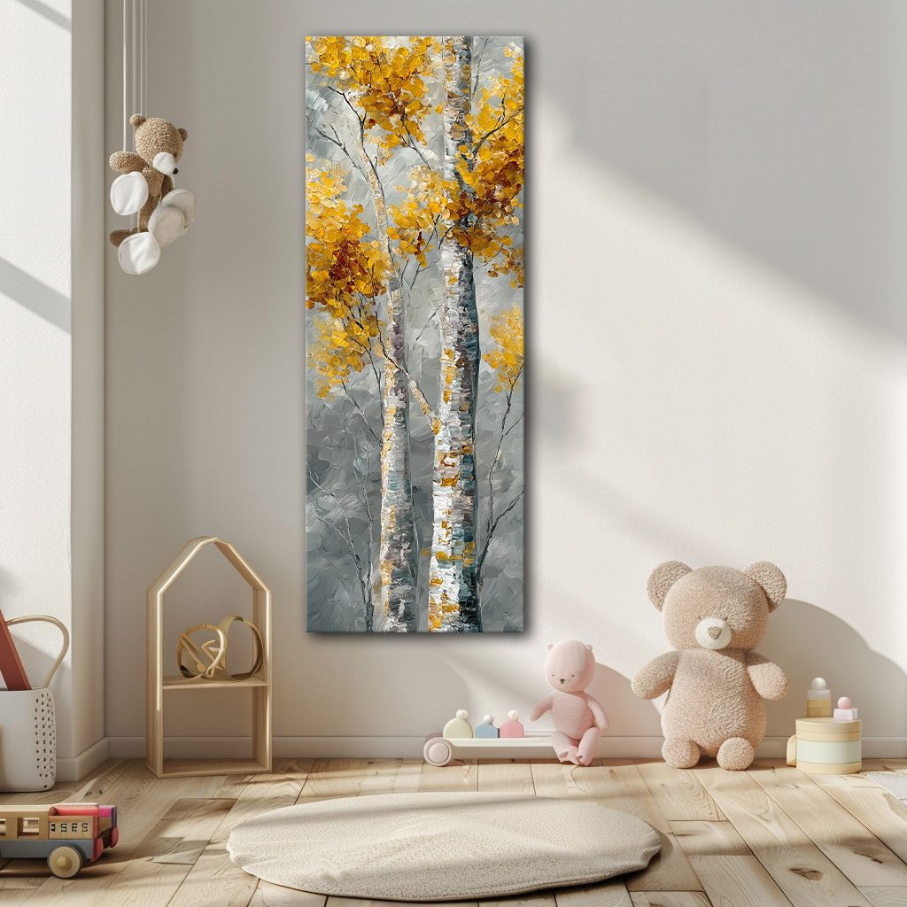 Golden Birch Trees on Gray canvas wall art, unframed canvas