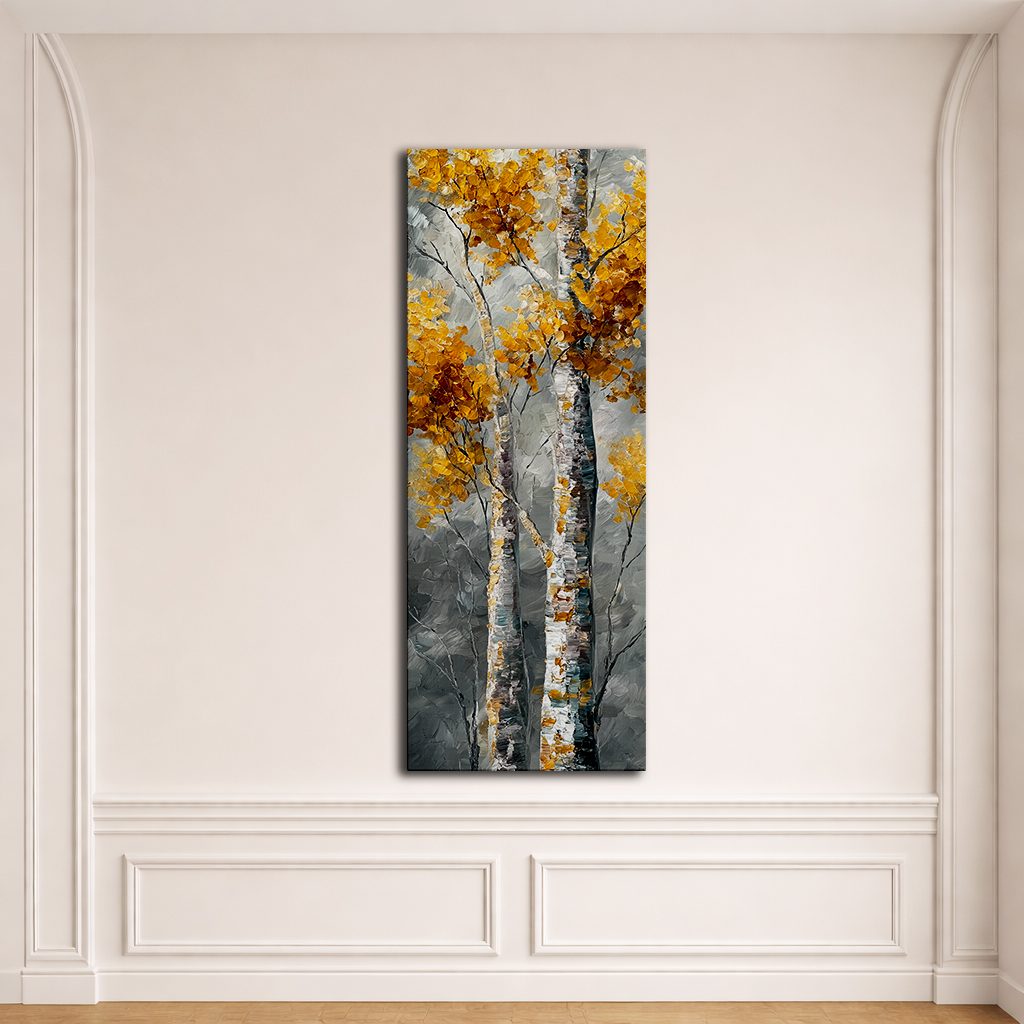 Golden Birch Trees on Gray canvas wall art, unframed canvas