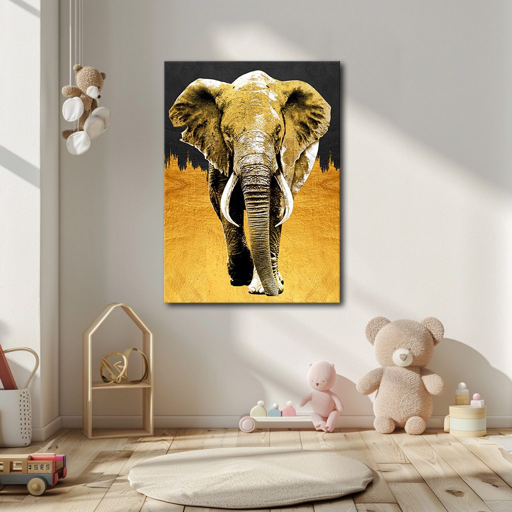 Golden Elephant on Black canvas wall art, unframed canvas