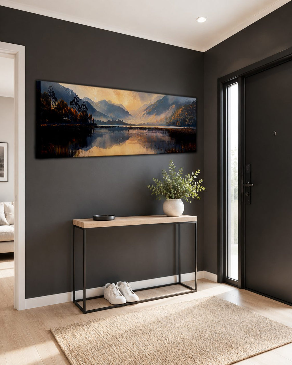 Golden Mountain Lake Morning canvas wall art, unframed canvas