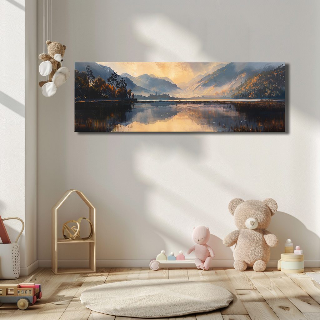 Golden Mountain Lake Morning canvas wall art, unframed canvas
