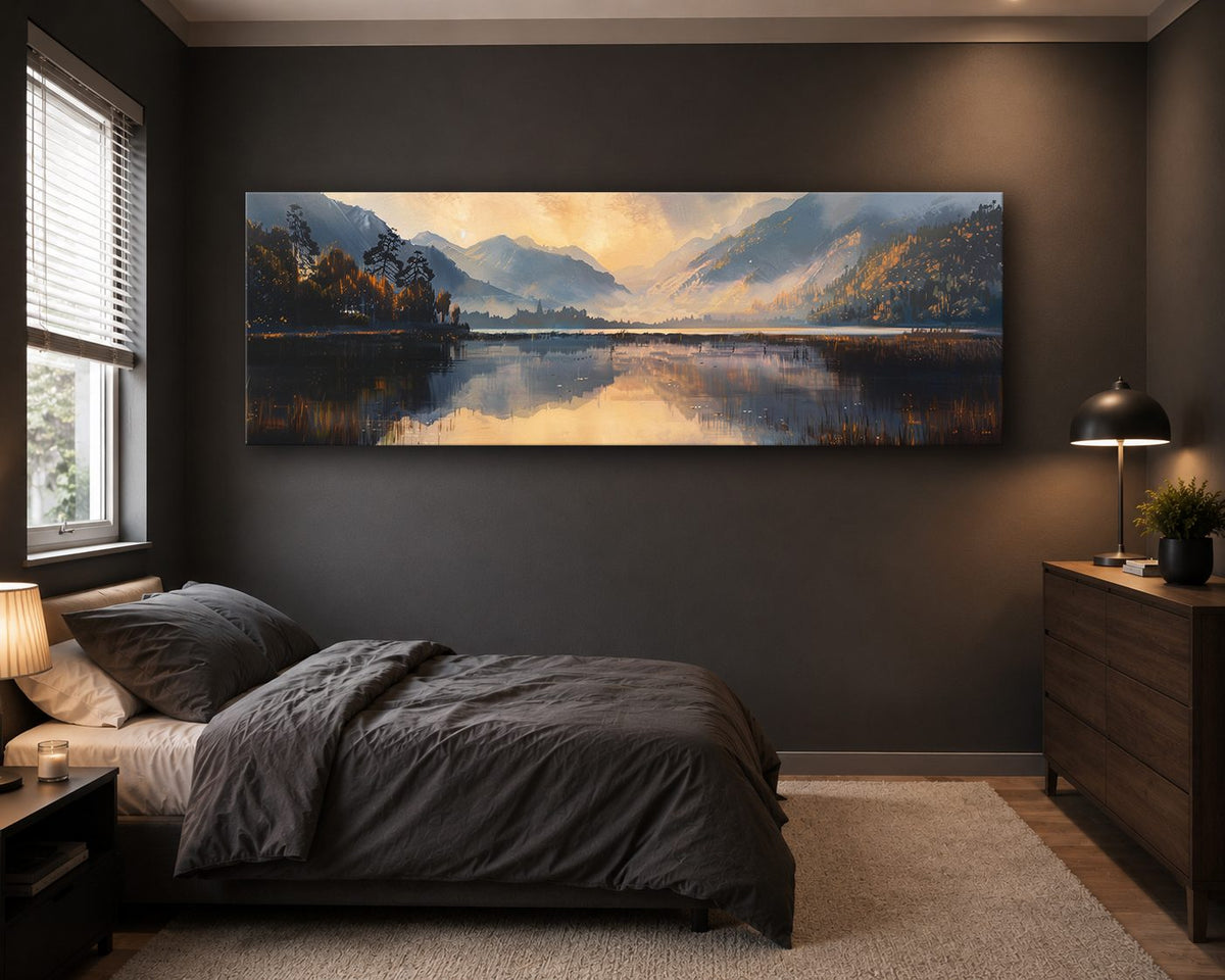 Golden Mountain Lake Morning canvas wall art, unframed canvas