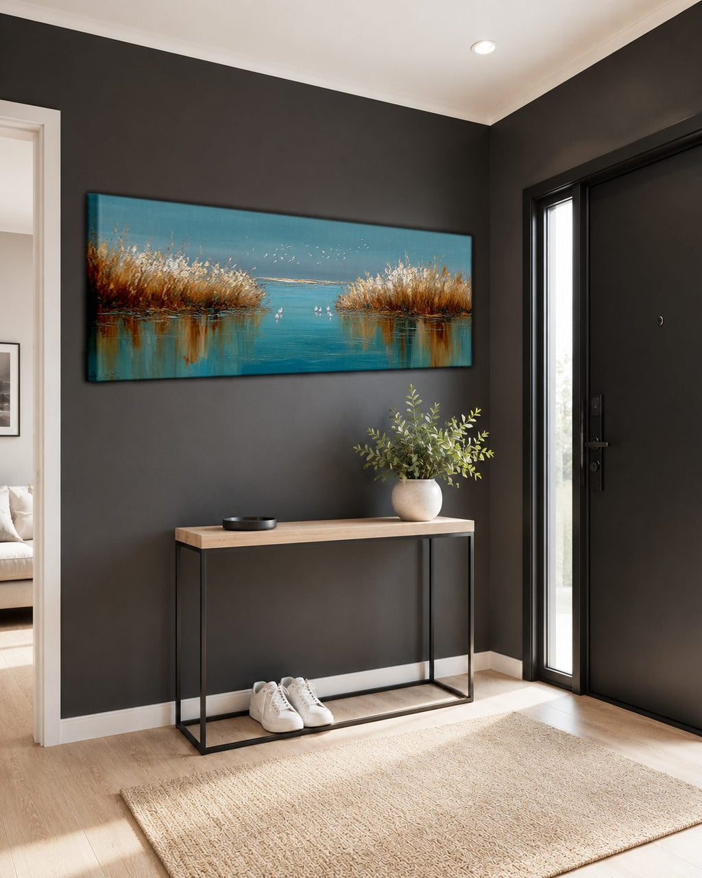 Golden Reeds on Turquoise Lake canvas wall art, unframed canvas
