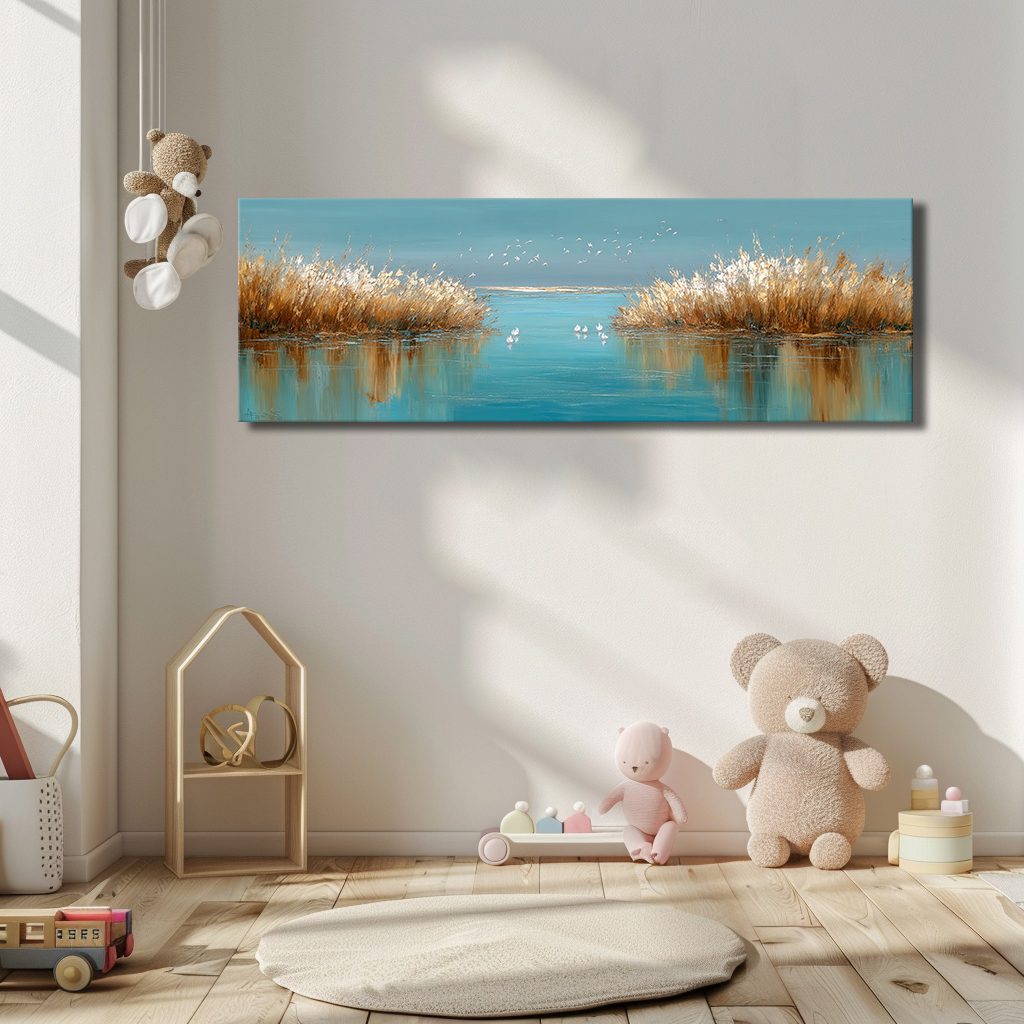 Golden Reeds on Turquoise Lake canvas wall art, unframed canvas