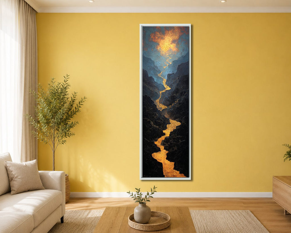 Golden River Canyon Landscape canvas wall art, white floating frame