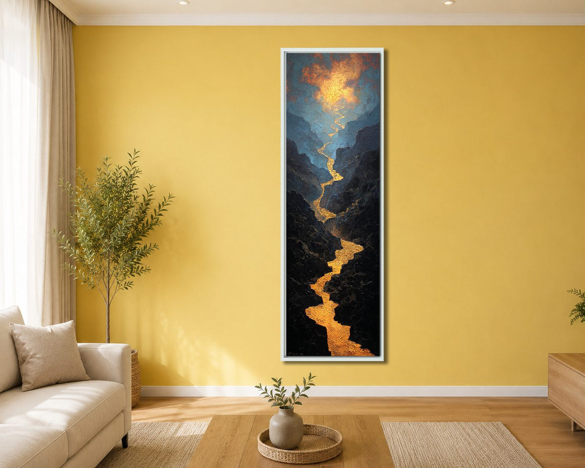 Golden River Canyon Landscape canvas wall art, white floating frame