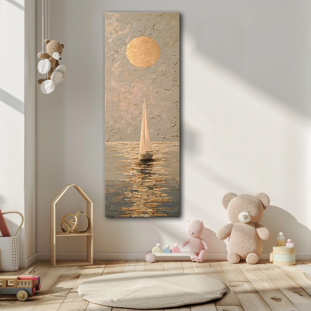 Golden Sun and Sailboat Textured canvas wall art, unframed canvas