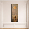 Golden Sun and Sailboat Textured canvas wall art, unframed canvas