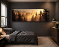 Golden Sunrise Misty Pine Forest canvas wall art, unframed canvas