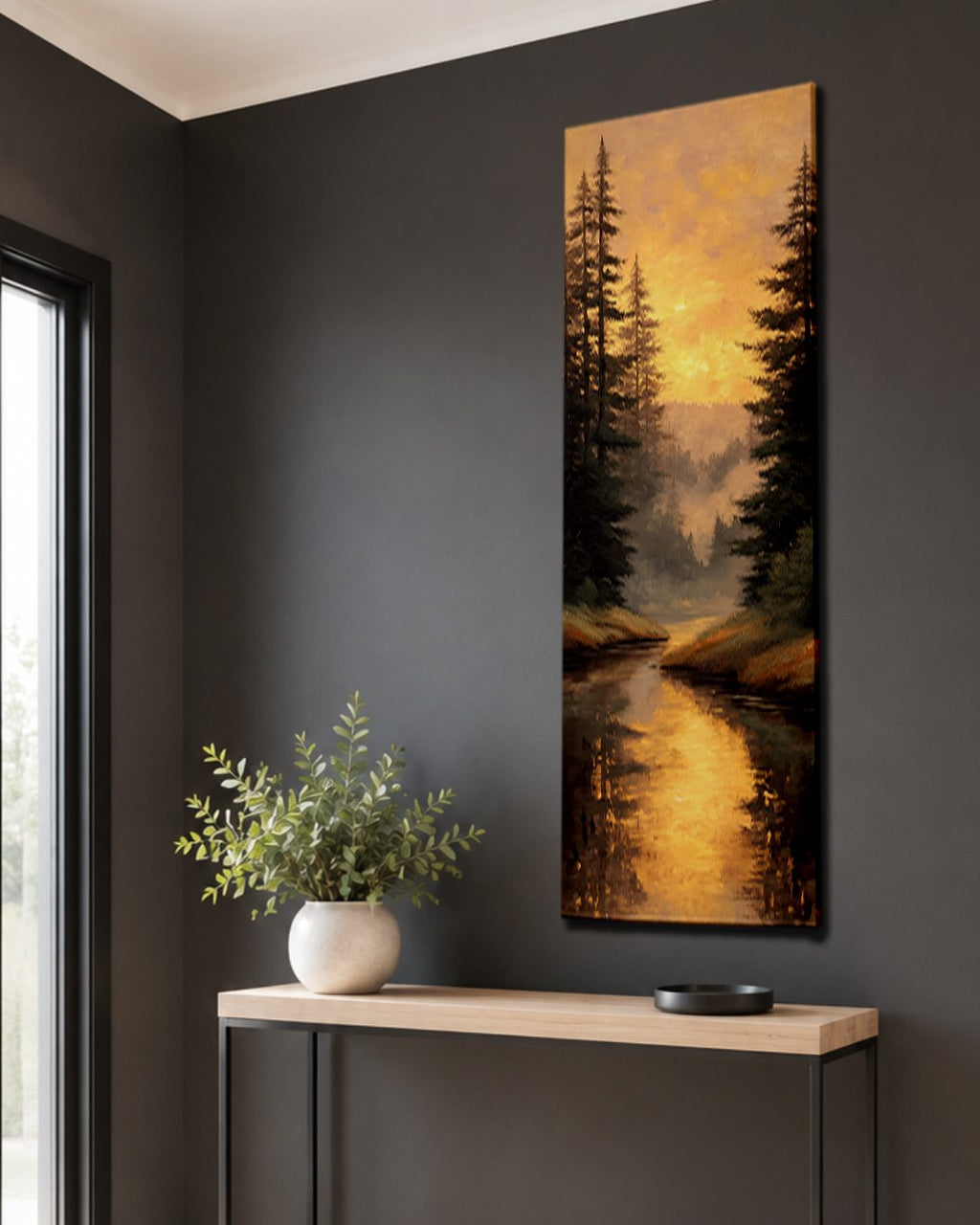 Golden Sunset Forest River canvas wall art, unframed canvas