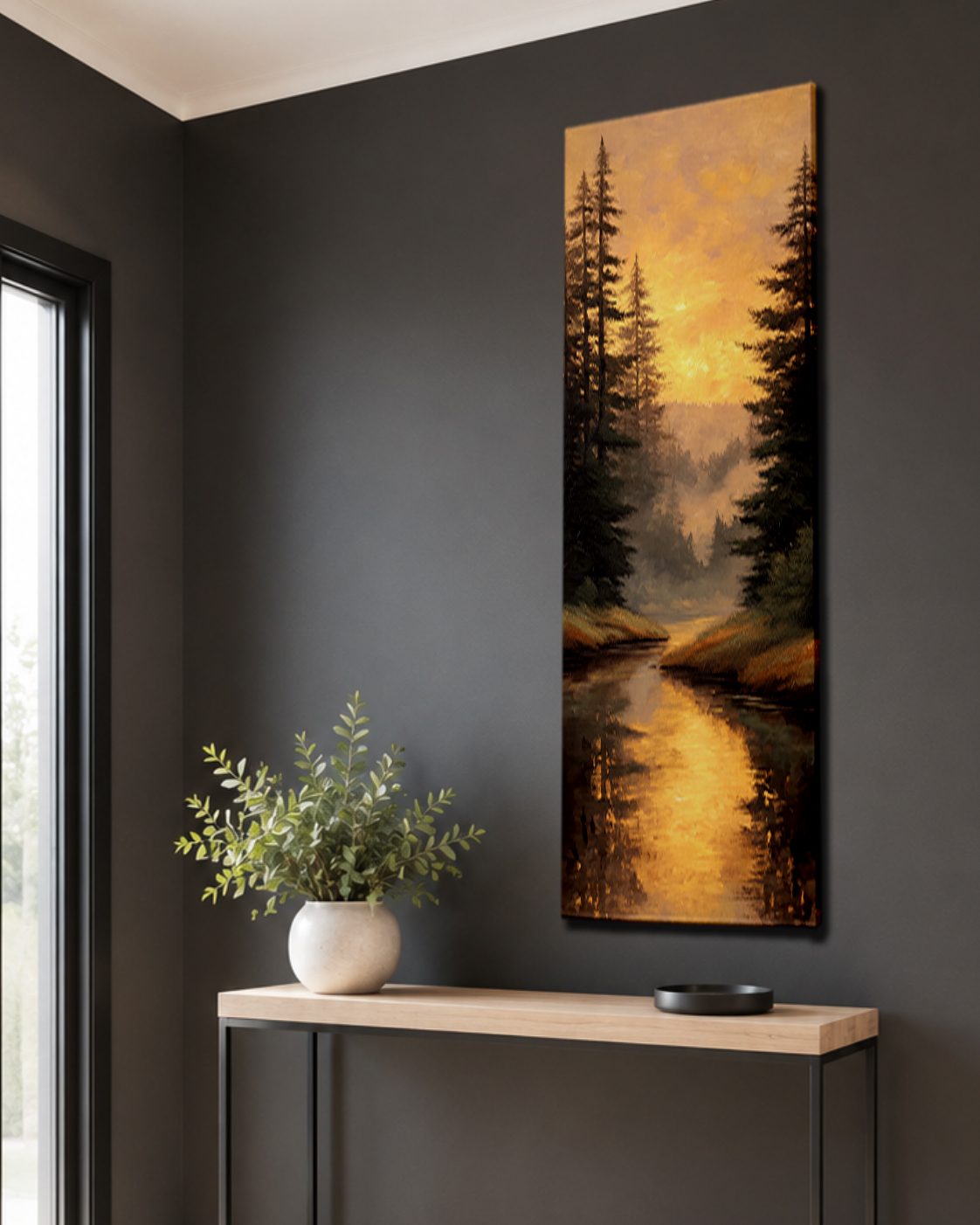 Golden Sunset Forest River canvas wall art, unframed canvas