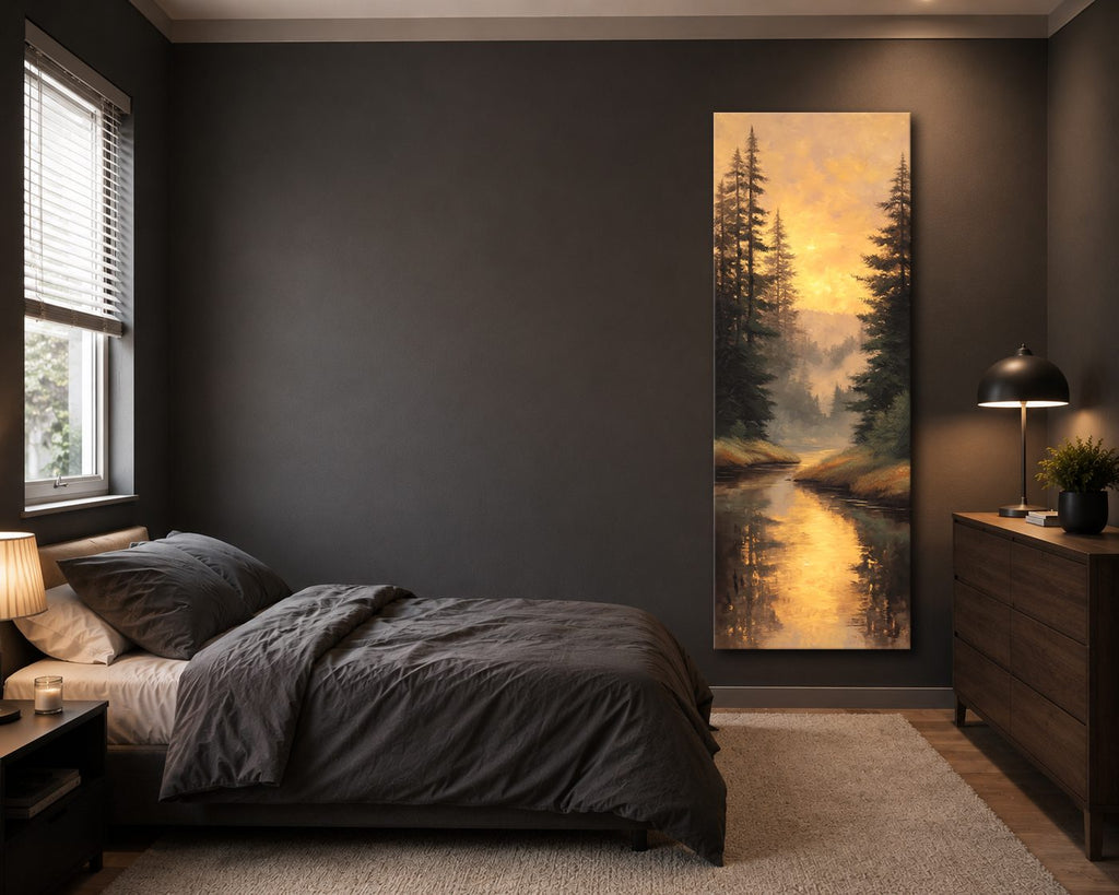 Golden Sunset Forest River canvas wall art, unframed canvas