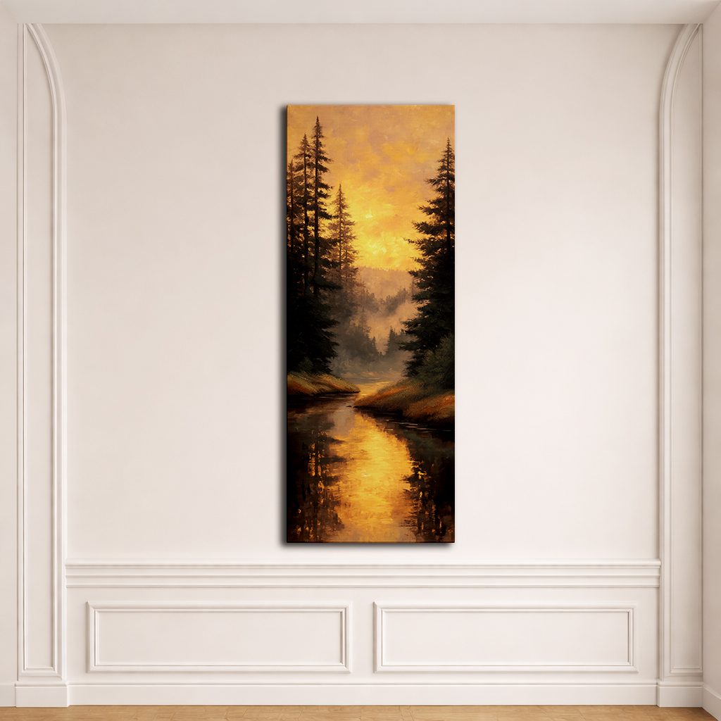 Golden Sunset Forest River canvas wall art, unframed canvas