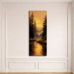 Golden Sunset Forest River canvas wall art, unframed canvas