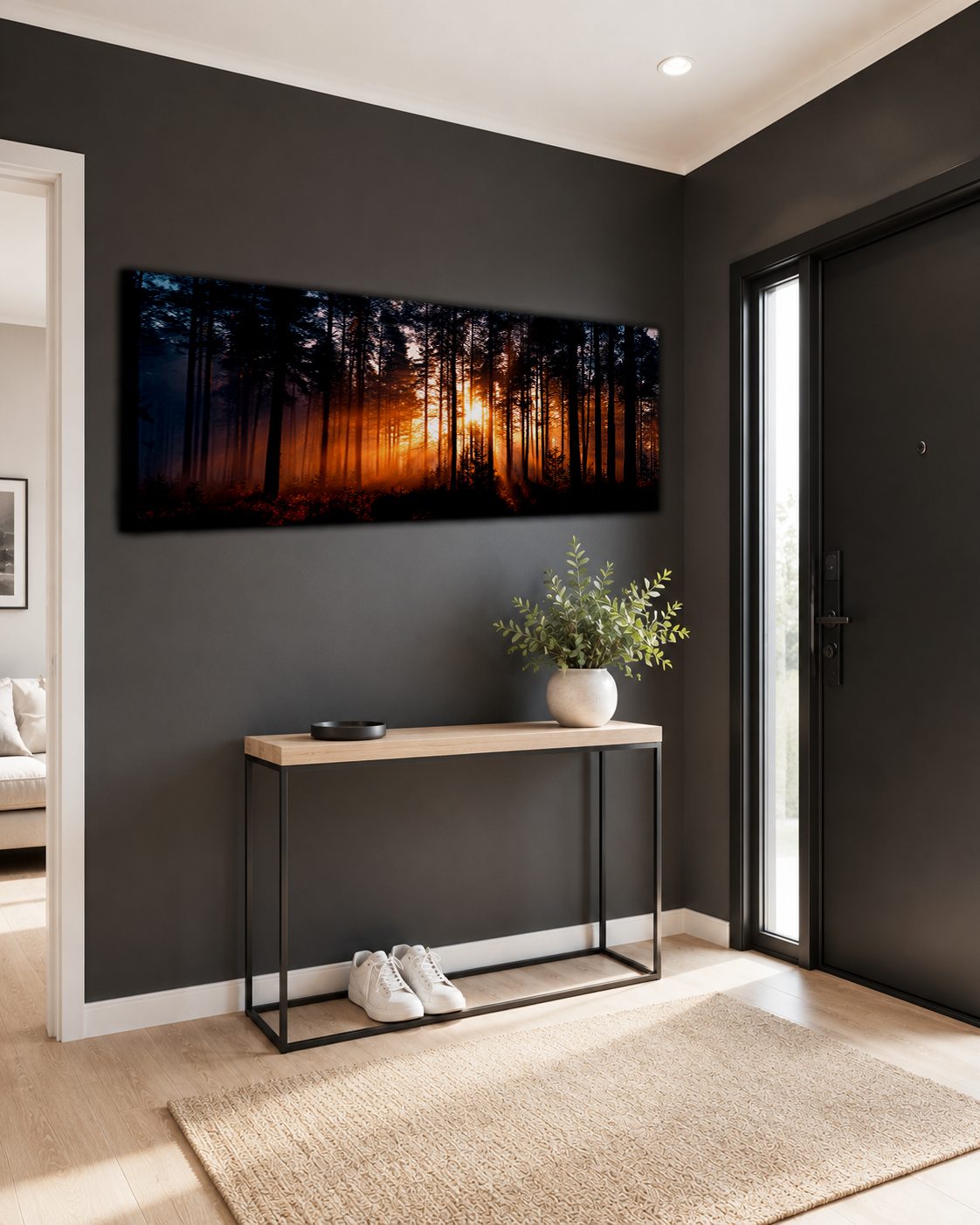 Golden Sunset Through Dark Forest canvas wall art, unframed canvas