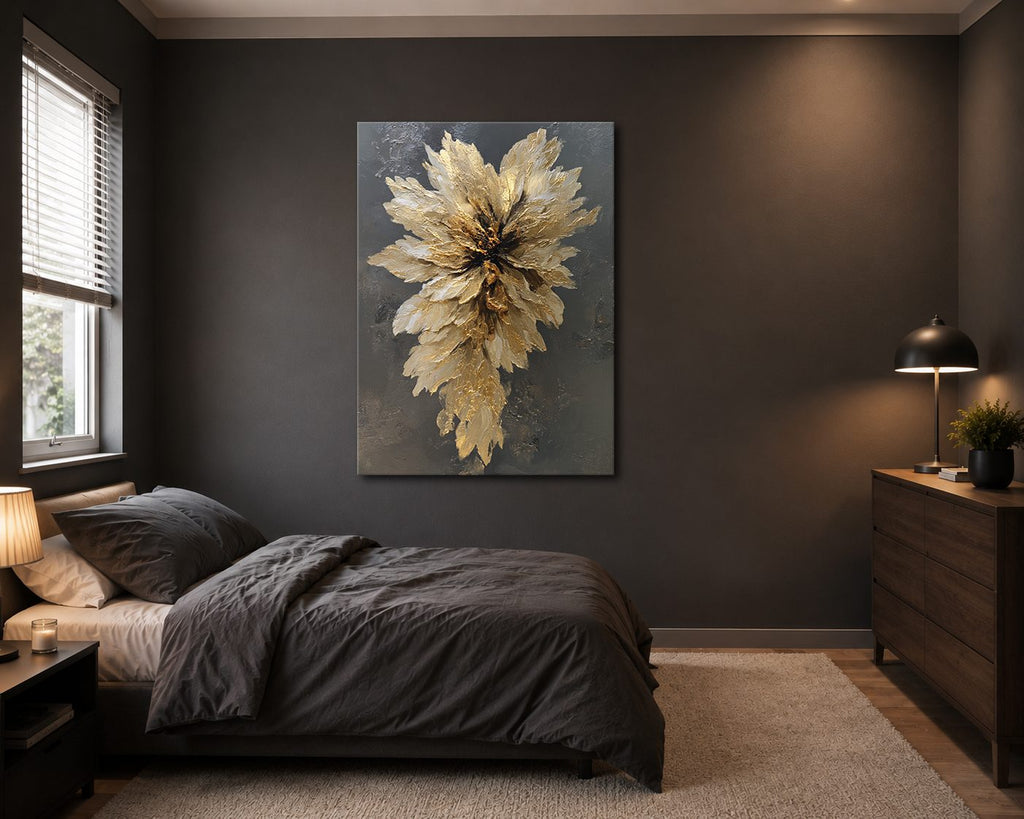 Golden Textured Flower Bloom canvas wall art, unframed canvas