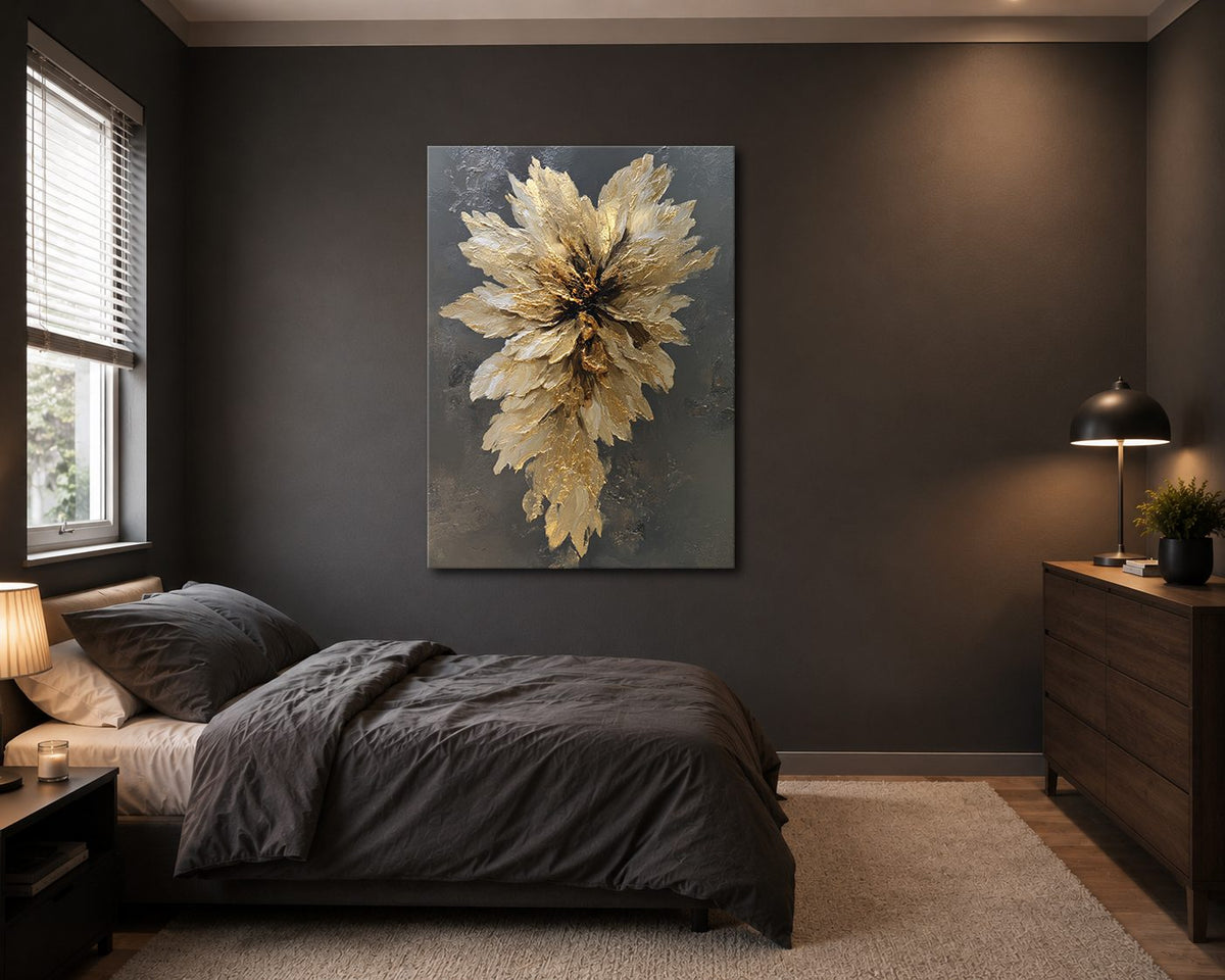 Golden Textured Flower Bloom canvas wall art, unframed canvas