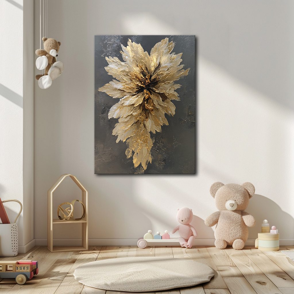 Golden Textured Flower Bloom canvas wall art, unframed canvas