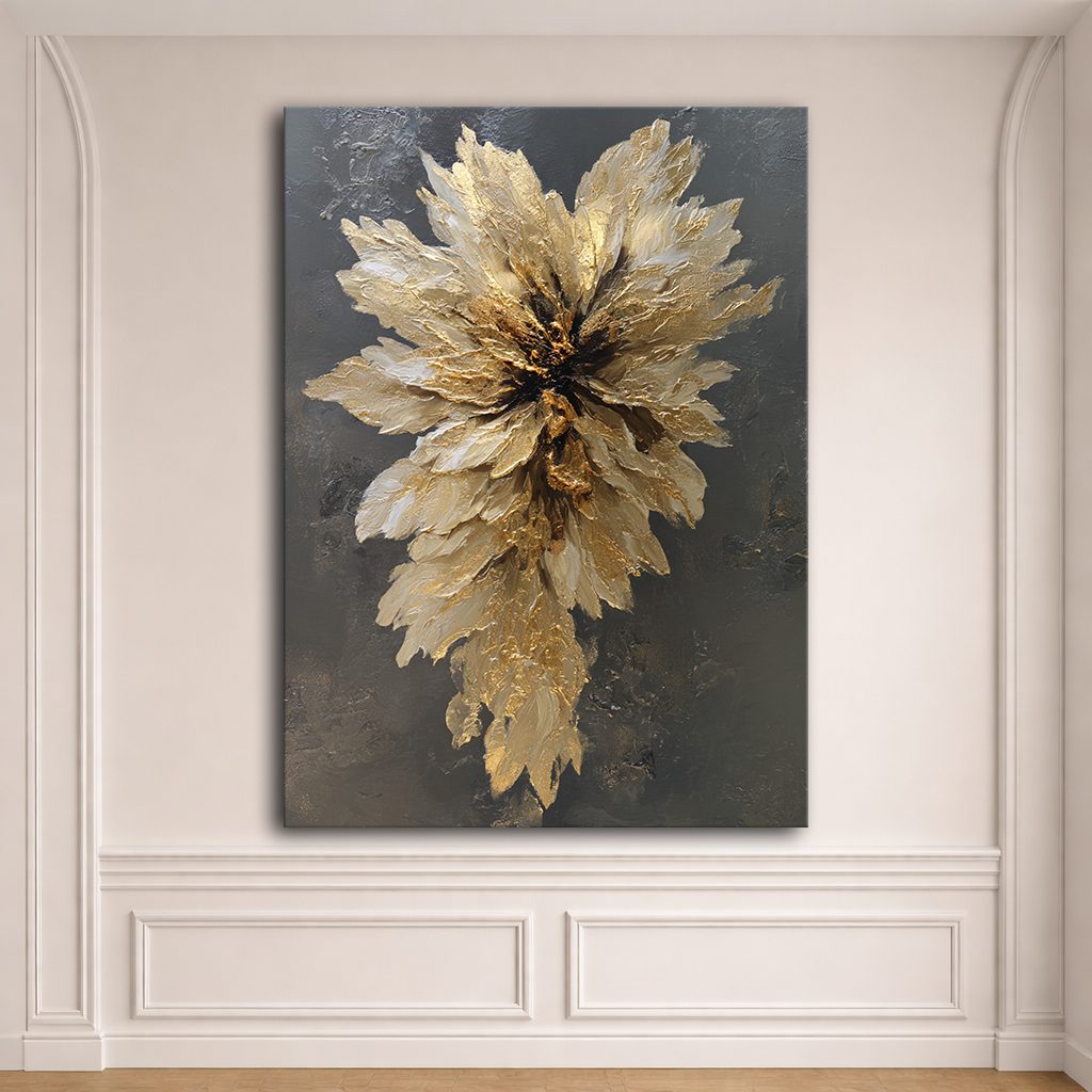 Golden Textured Flower Bloom canvas wall art, unframed canvas