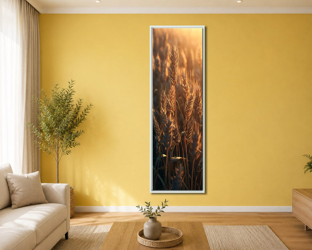 Golden Wheat at Sunset canvas wall art, white floating frame