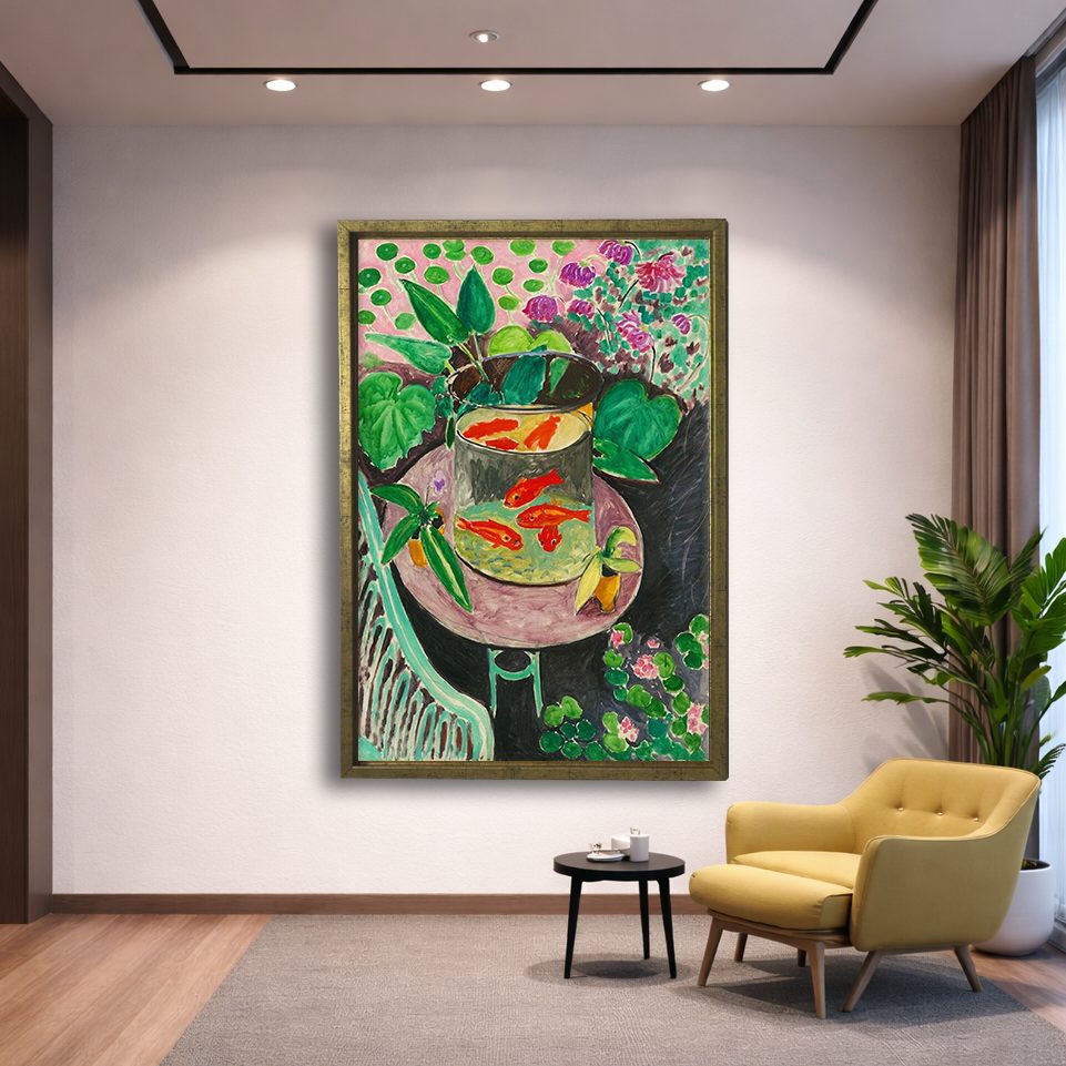 Goldfish by Henri Matisse canvas wall art, gold floating frame