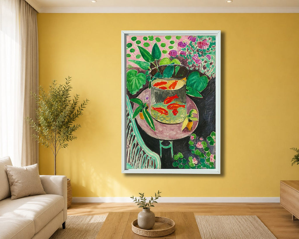 Goldfish by Henri Matisse canvas wall art, white floating frame
