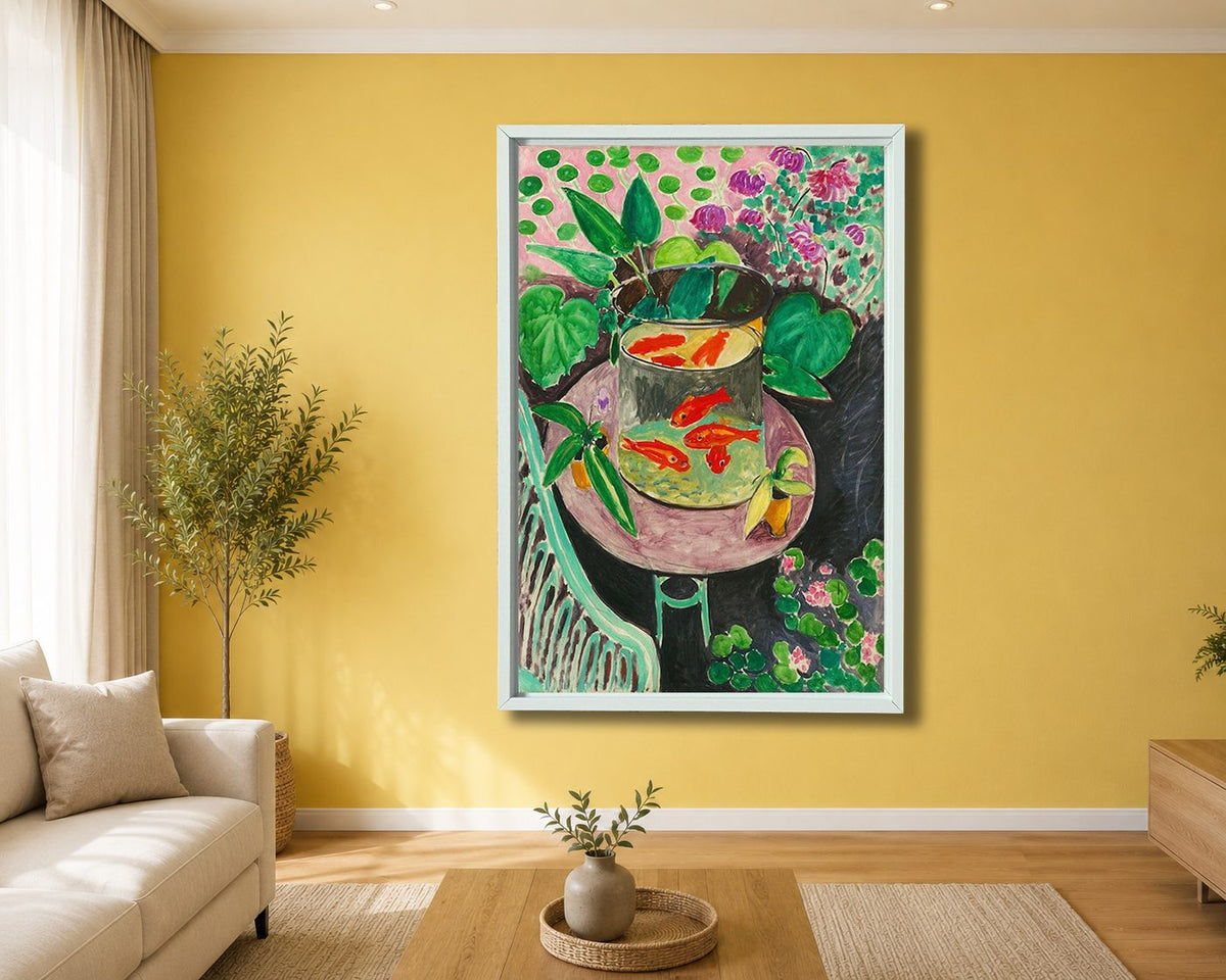 Goldfish by Henri Matisse canvas wall art, white floating frame