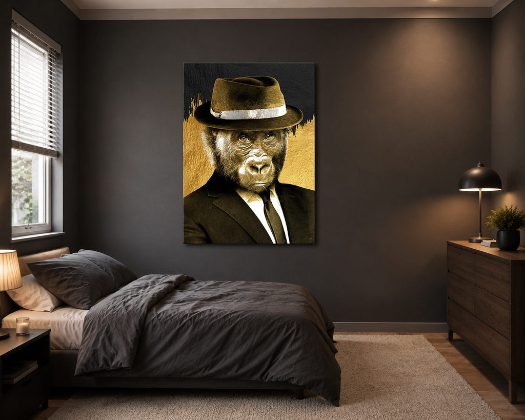 Gorilla in Fedora and Suit canvas wall art, unframed canvas