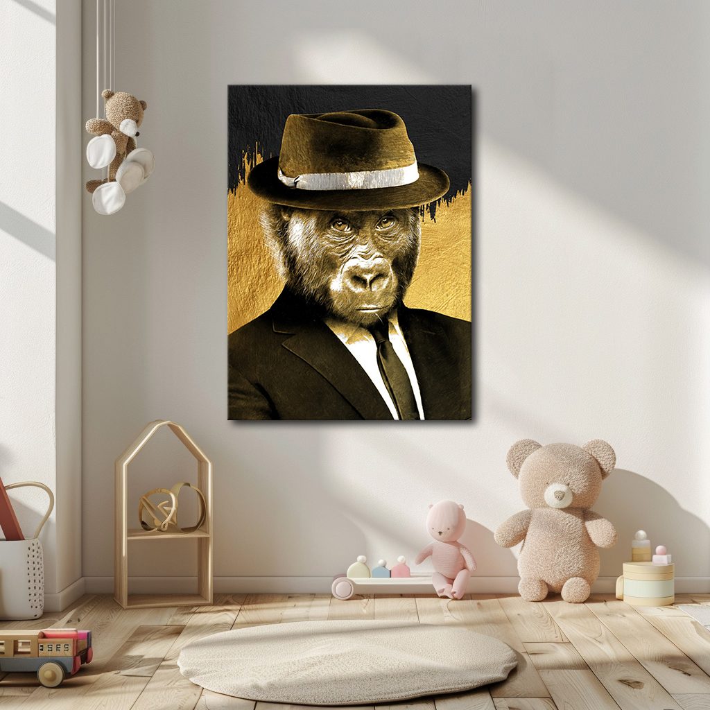 Gorilla in Fedora and Suit canvas wall art, unframed canvas