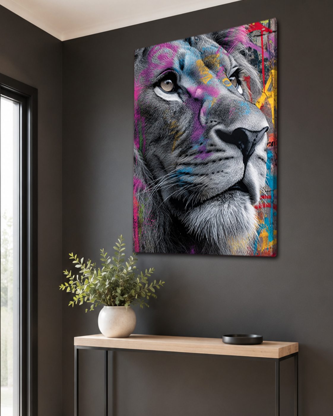 Graffiti Lion Face Pop Art canvas wall art, unframed canvas