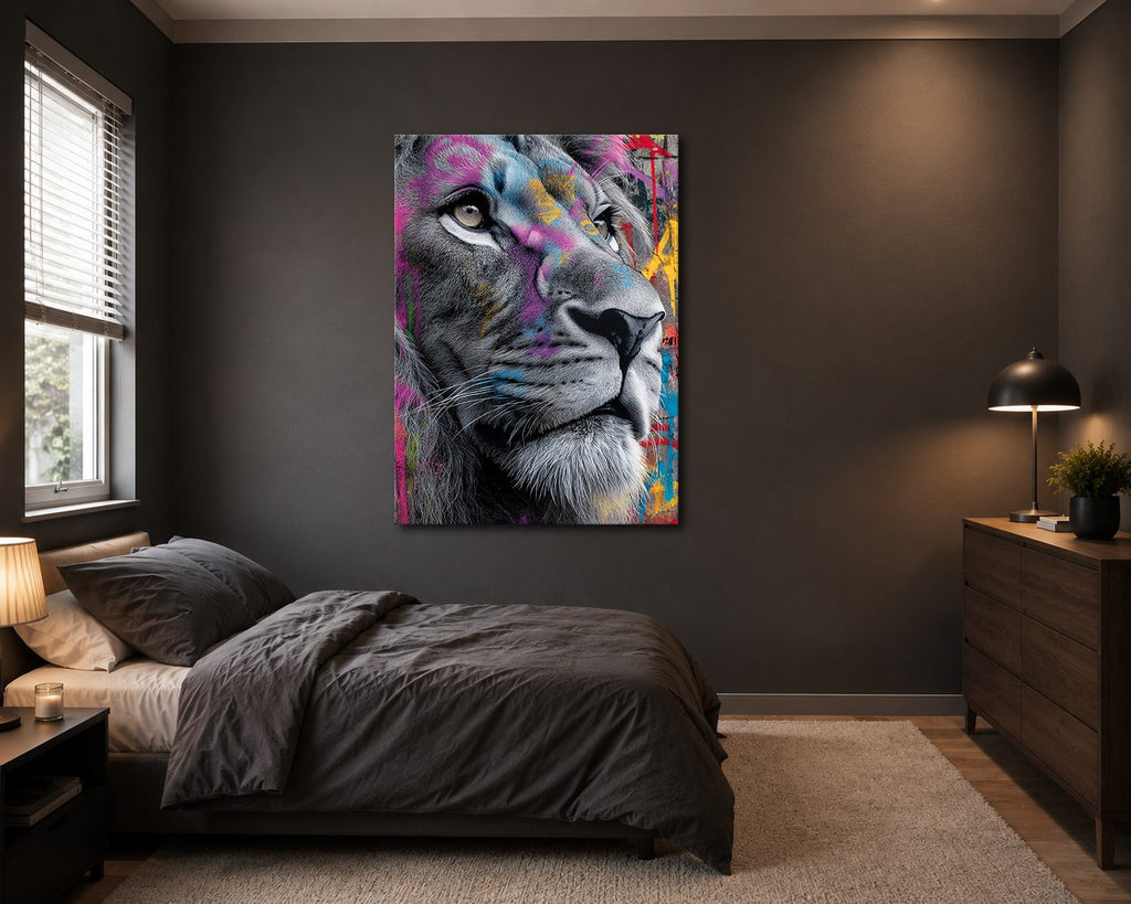 Graffiti Lion Face Pop Art canvas wall art, unframed canvas