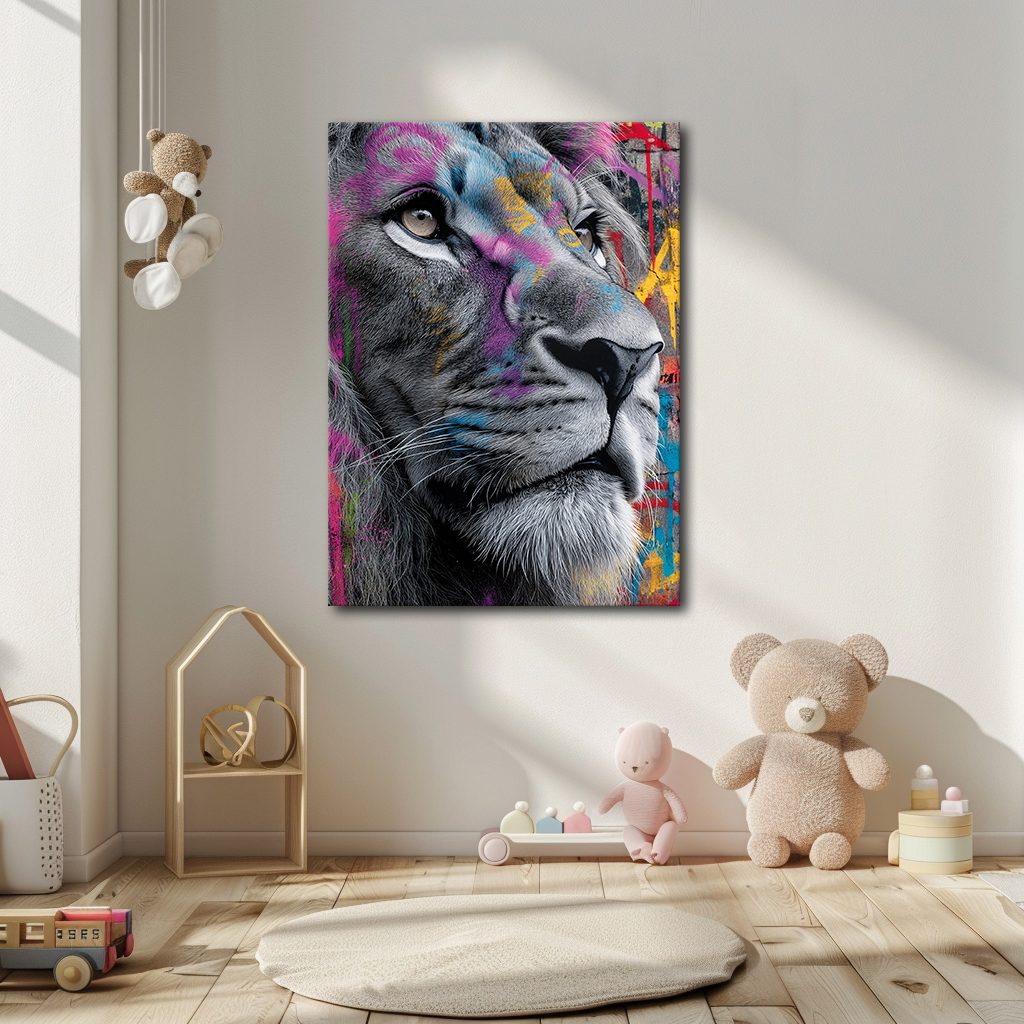 Graffiti Lion Face Pop Art canvas wall art, unframed canvas