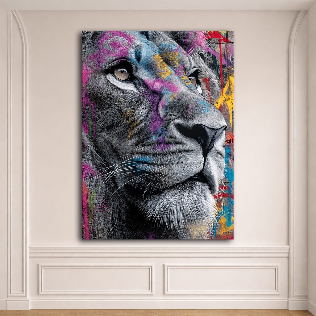 Graffiti Lion Face Pop Art canvas wall art, unframed canvas