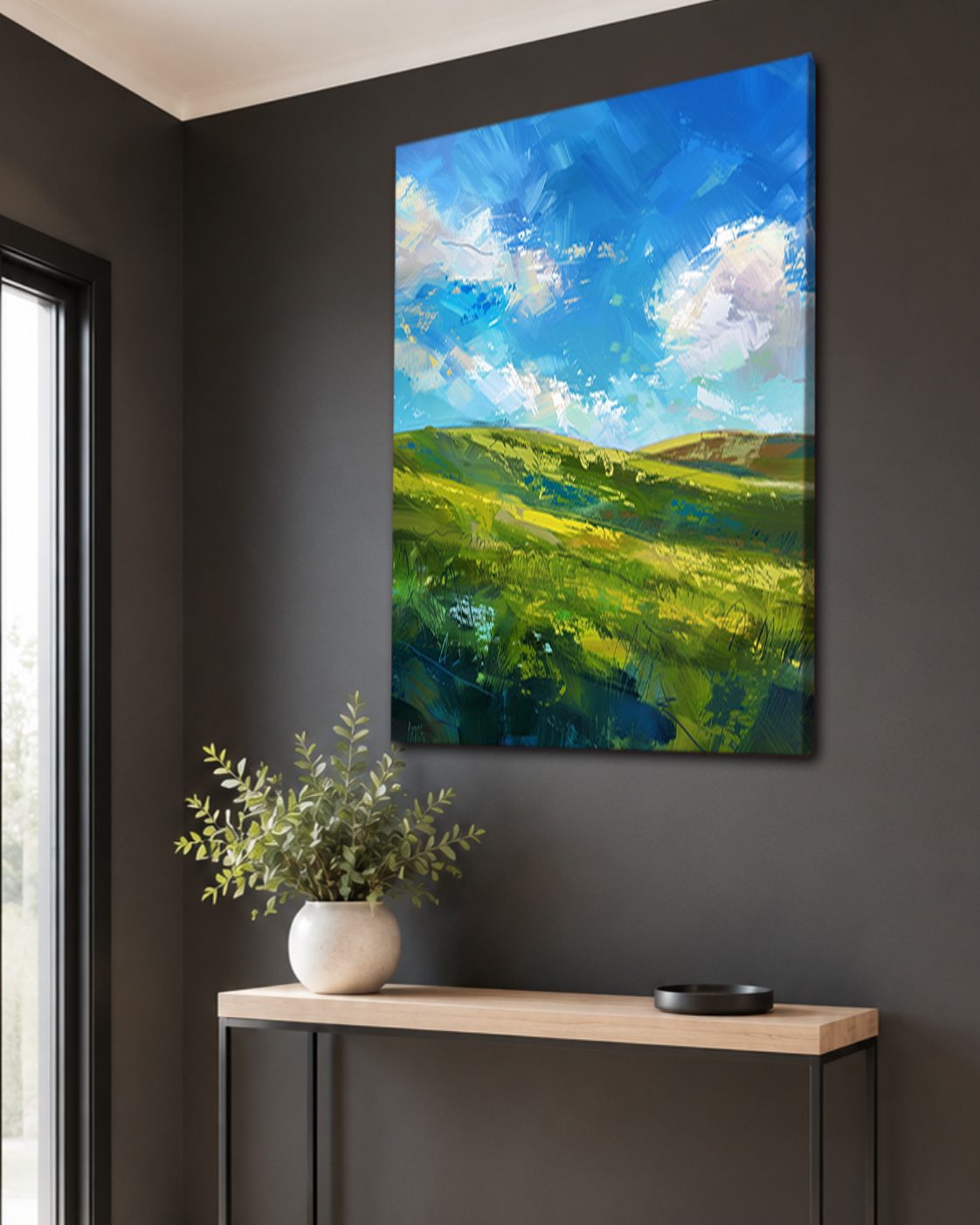 Green Hills and Blue Sky canvas wall art, unframed canvas