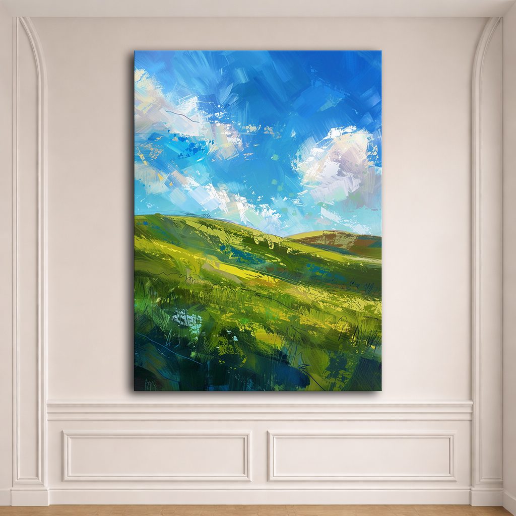 Green Hills and Blue Sky canvas wall art, unframed canvas