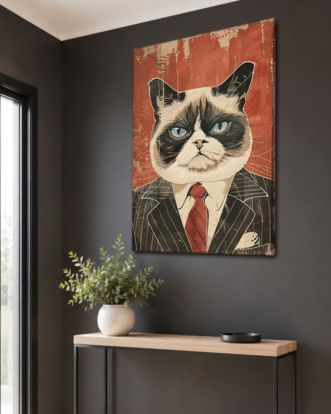 Grumpy Cat in Pinstripe Suit canvas wall art, unframed canvas