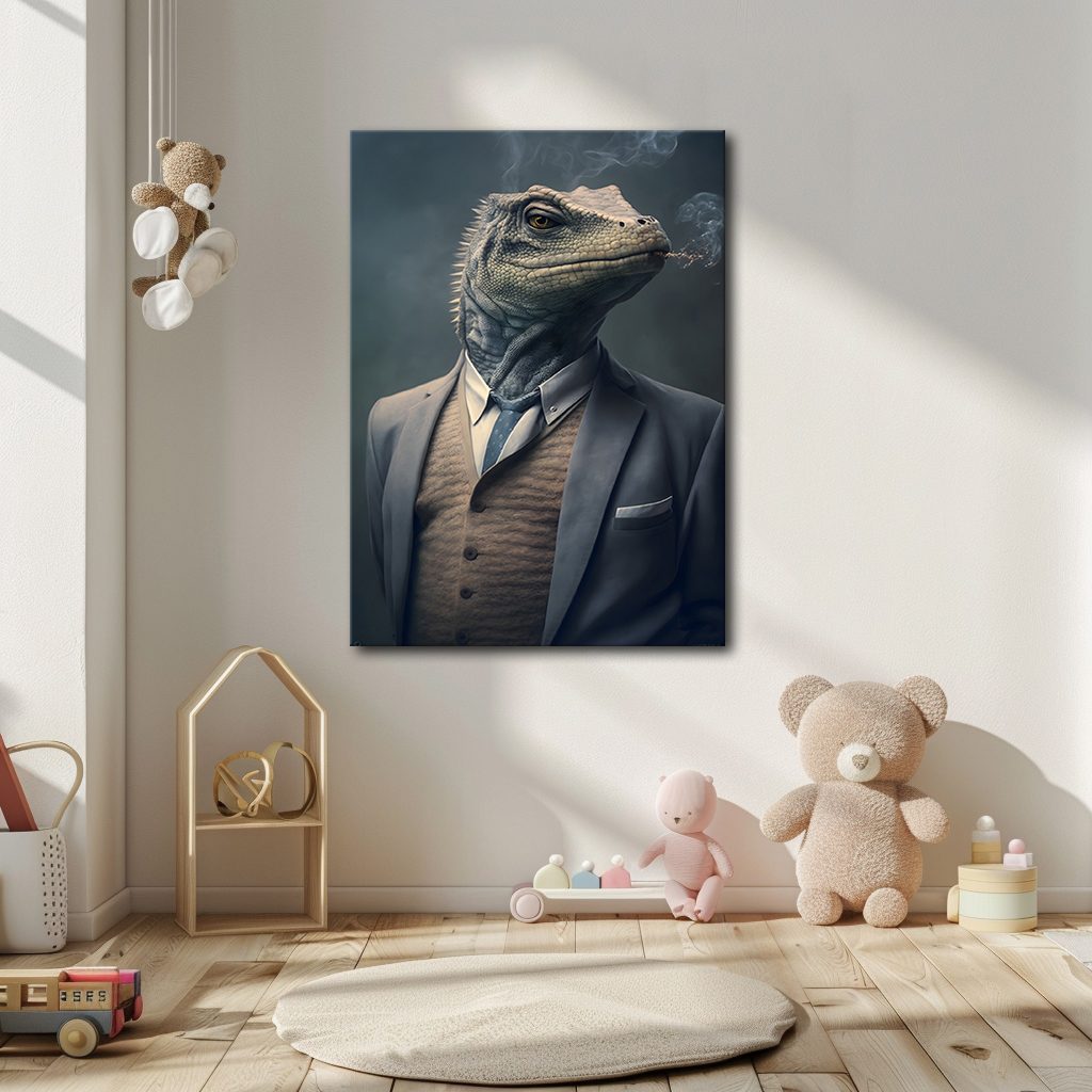 Iguana Gentleman in a Suit canvas wall art, unframed canvas