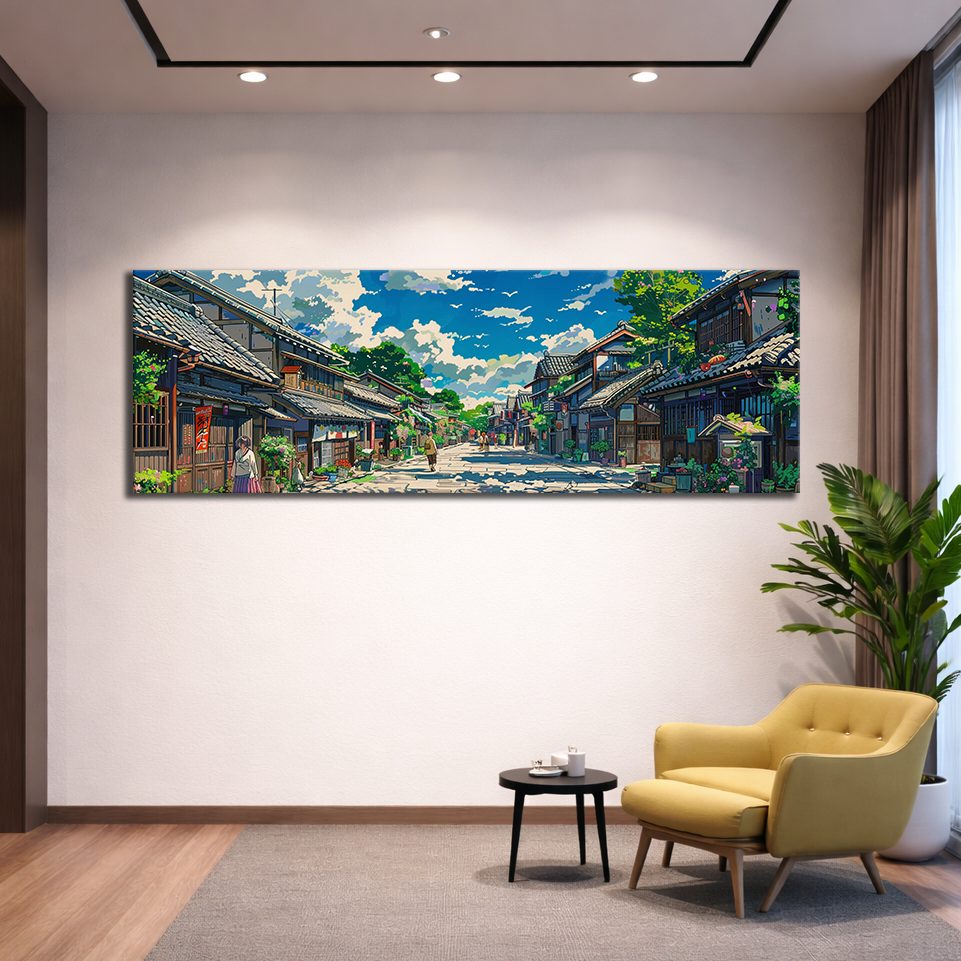 Japanese Village Street Anime Style canvas wall art, unframed canvas
